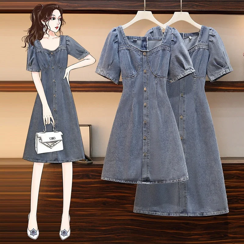 Plus Size Korean Denim Sweetheart A Line Dress