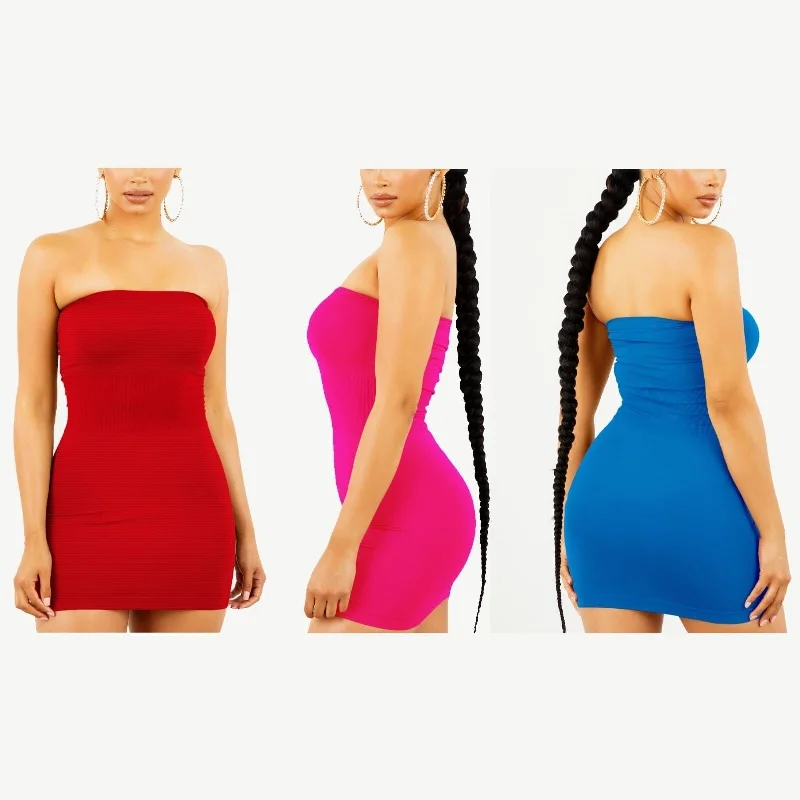 2Pack Womens Seamless Strapless Bodycon Mini Tube Top Dress Stretchy Fit