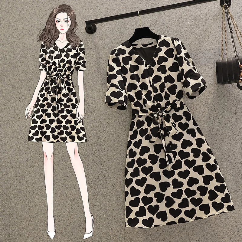 Plus Size Korean V Neck Hearts Dress