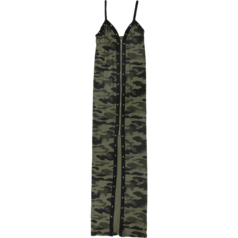 Tags Weekly Womens Camo Full-Zip Bodycon Dress, Green, X-Small