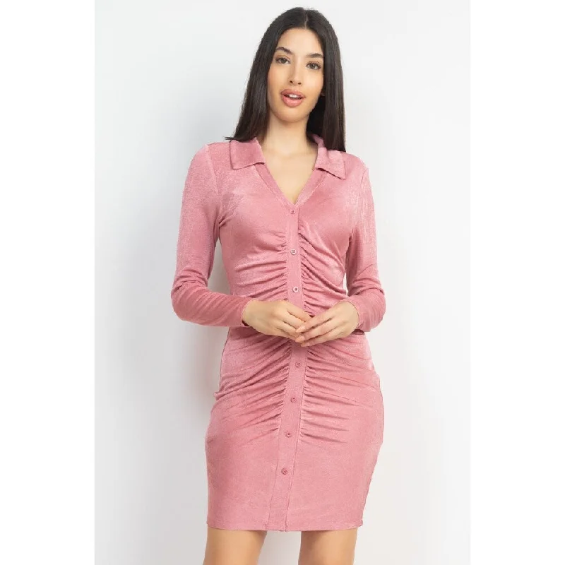 Long Sleeve Collared Button-down Bodycon mini Dress Shirt