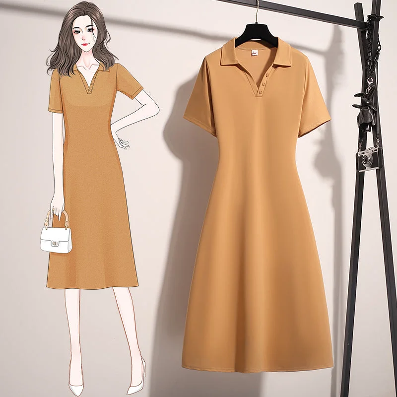 Plus Size Korean A Line Polo T Shirt Dress