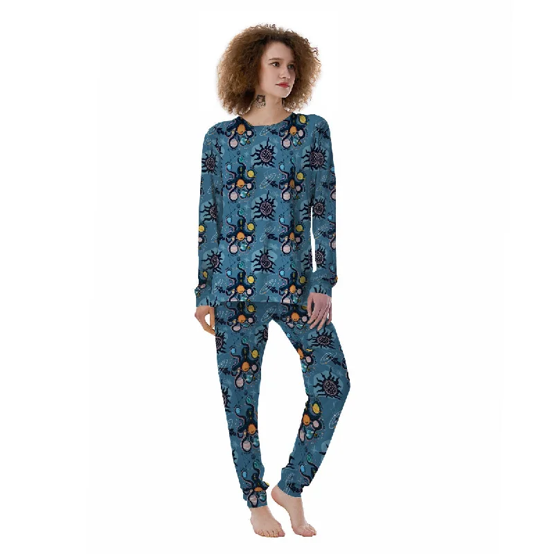 Alien On Planets Print Pattern Women's Pajamas