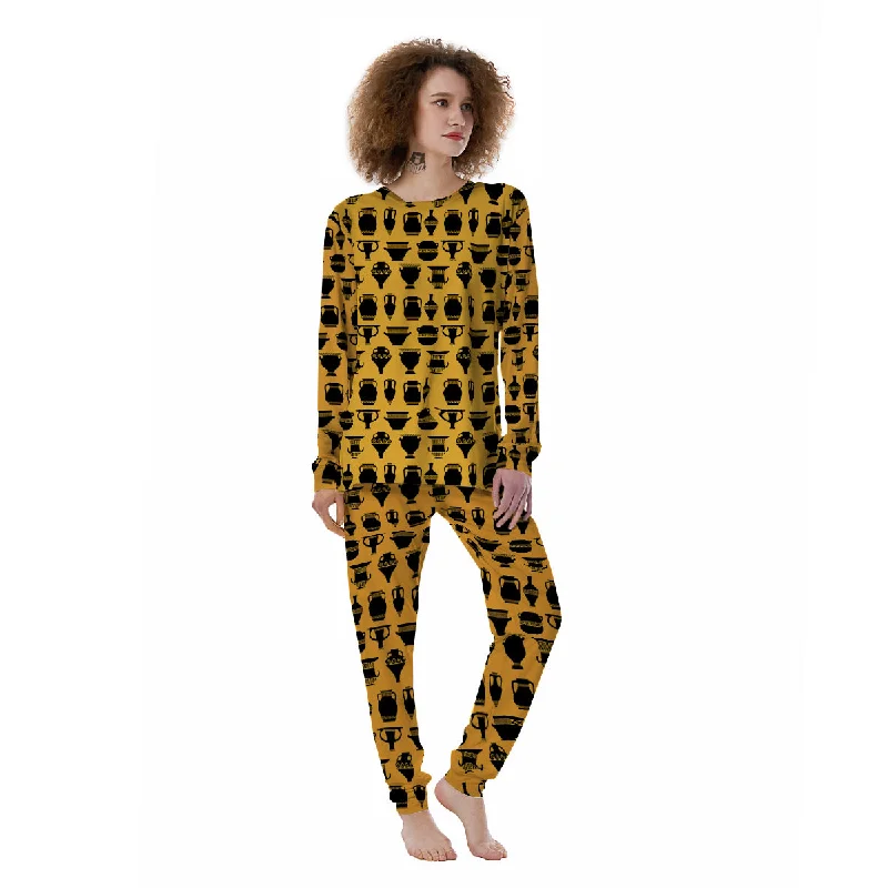 Amphora Black And Yellow Print Pattern Women's Pajamas