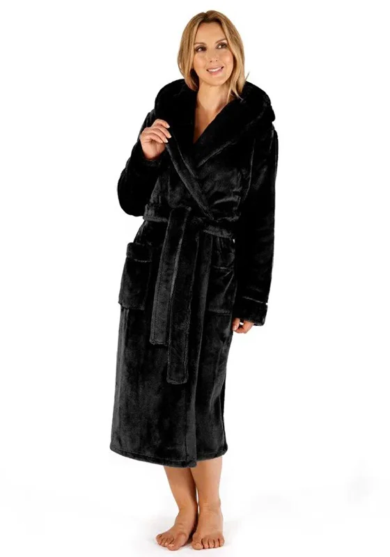 Slenderella Luxury Fleece Dressing Gown, Black