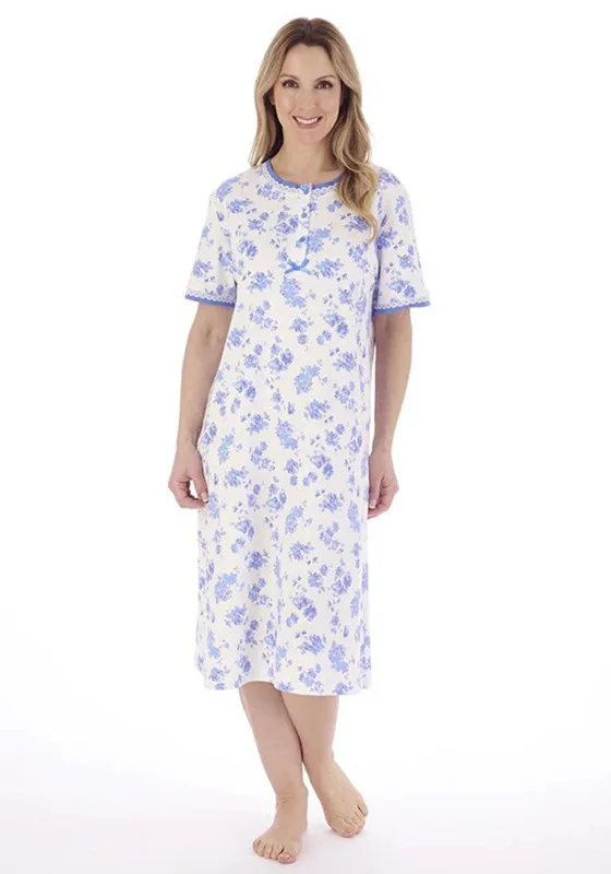 Slenderella Round Neck Floral Nightdress, Blue