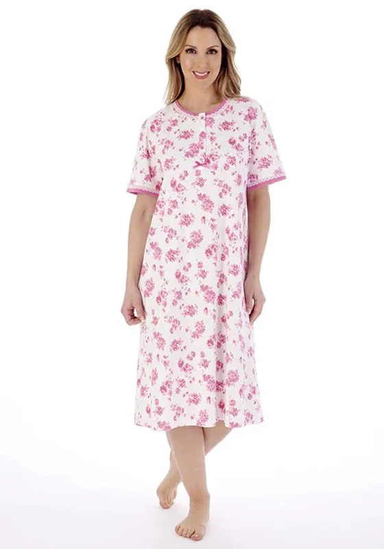 Slenderella Round Neck Floral Nightdress, Pink