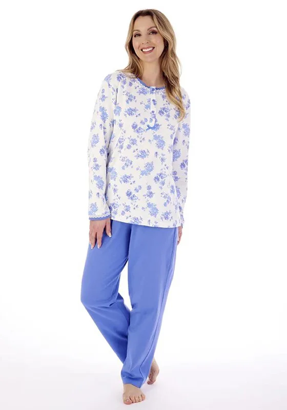 Slenderella Floral & Plain Pyjama Set, Blue