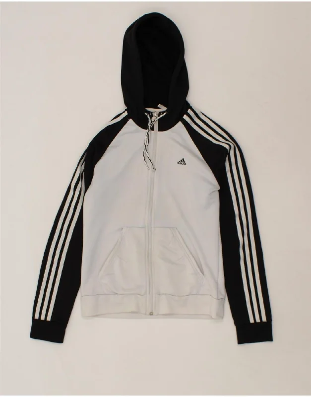 ADIDAS Womens Zip Hoodie Sweater UK 12 Medium  White Colourblock Polyester