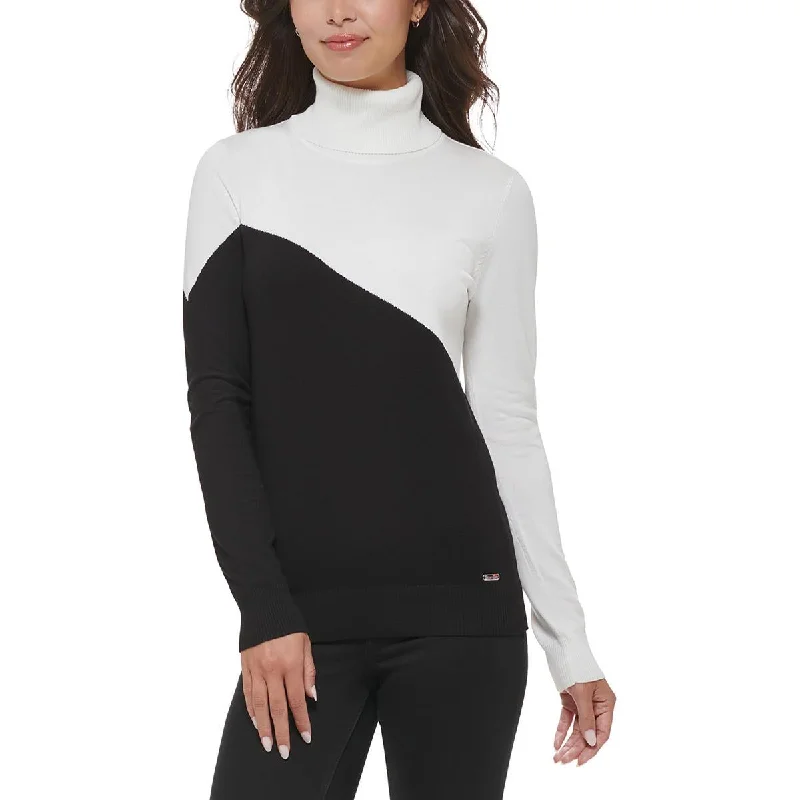 Womens Colorblock Knit Turtleneck Sweater