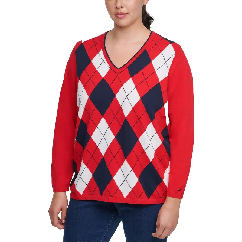 Plus Womens Ribbed Trim  Cotton Pullover Sweater