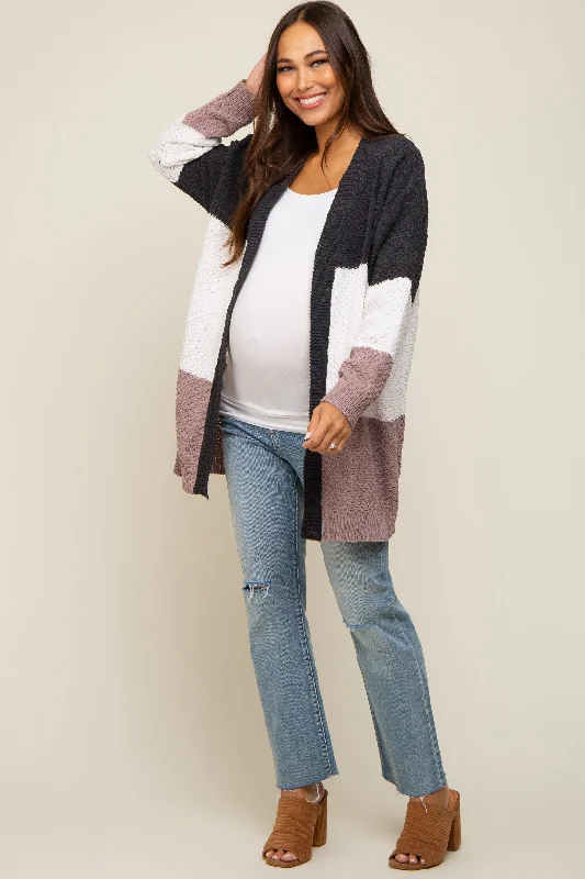 Charcoal Color Blocked Soft Knit Maternity Cardigan