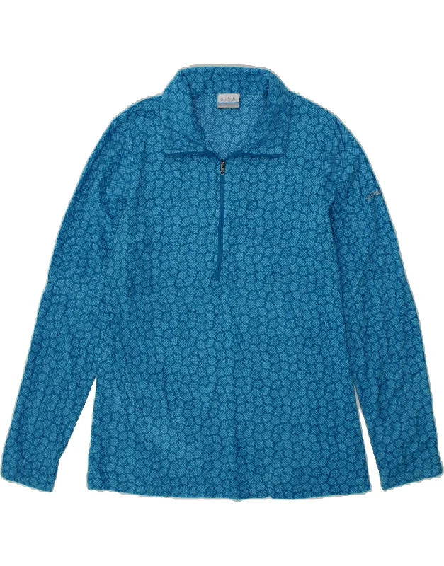 COLUMBIA Womens Abstract Pattern Zip Neck Fleece Jumper UK 14 Large Blue