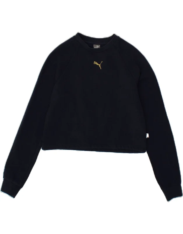 PUMA Womens Crop Sweatshirt Jumper UK 10 Small Navy Blue Cotton