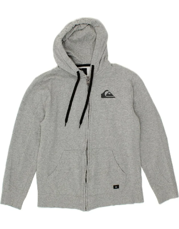 QUIKSILVER Womens Zip Hoodie Sweater UK 14 Medium Grey Cotton