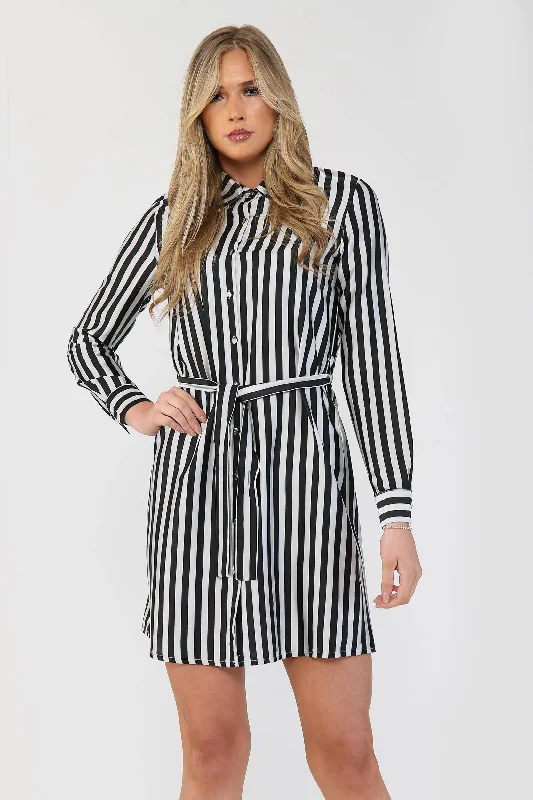 Striped Satin Shirt Dress