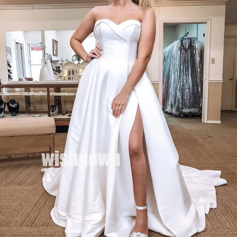 Sexy Sweetheart Split Side Simple Long Bridal Dresses WDH018