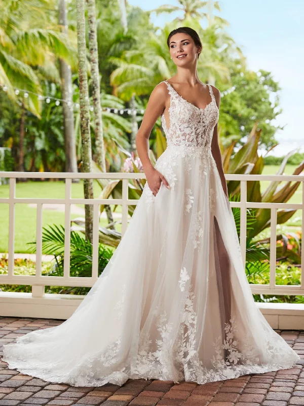 Sheer Applique Slit Bridal Gown by Adrianna Papell 31219