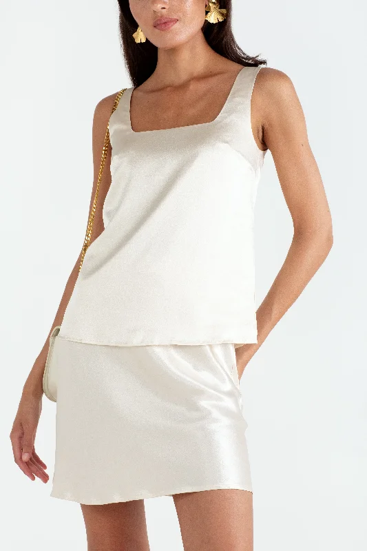 "The Billie" - Square Neck Silk Cami (Bra Friendly Champagne)