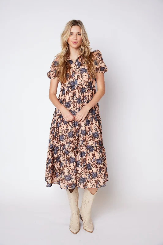 Kaylee Printed Puff Sleeve Midi Dress