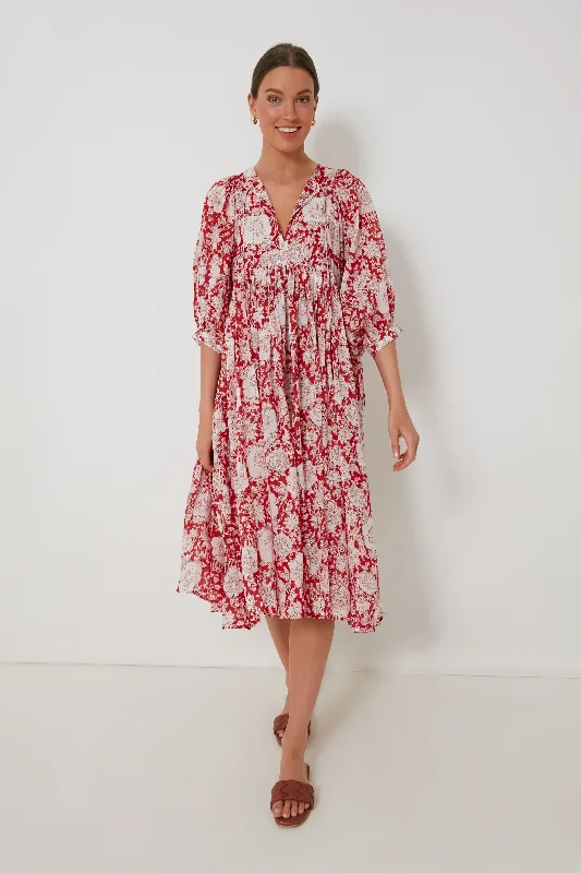 Red and White Flowers Kaala Midi Dress