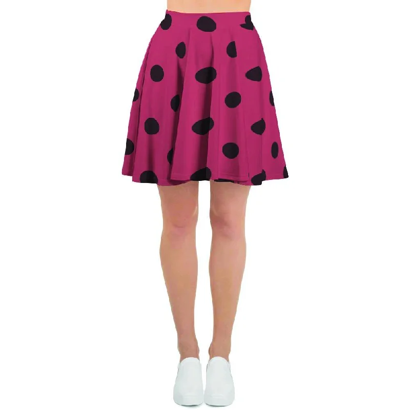 Vintage Pink And Black Polka Dot Women's Skirt