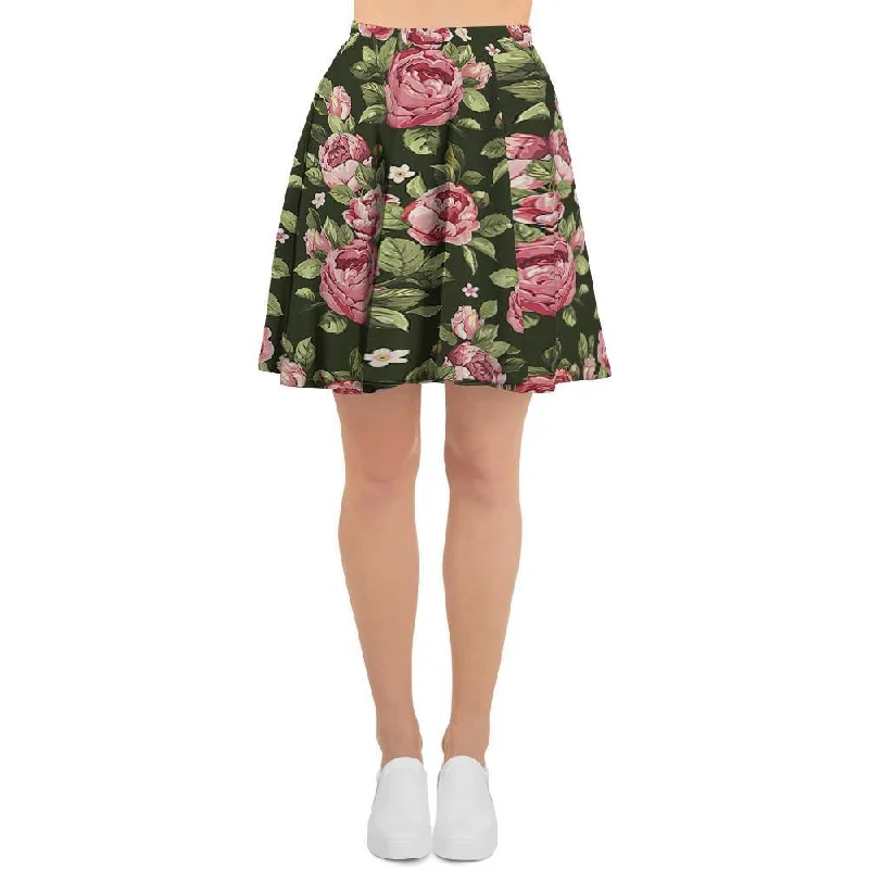 Vintage Pink Rose Floral Print Women's Skirt