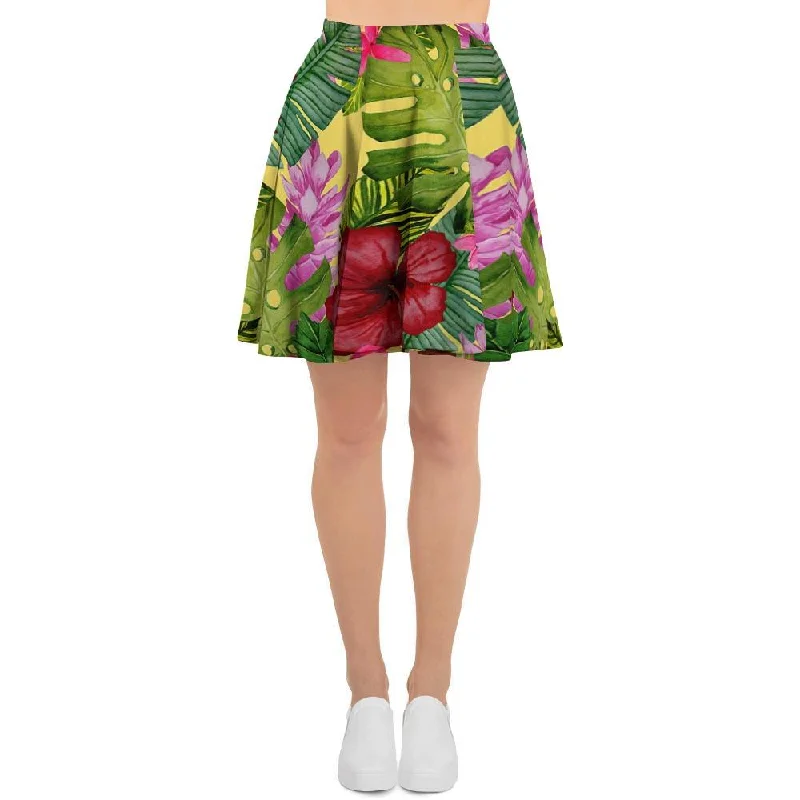 Watercolor Hibiscus Floral Hawaiian Print Women's Skirt