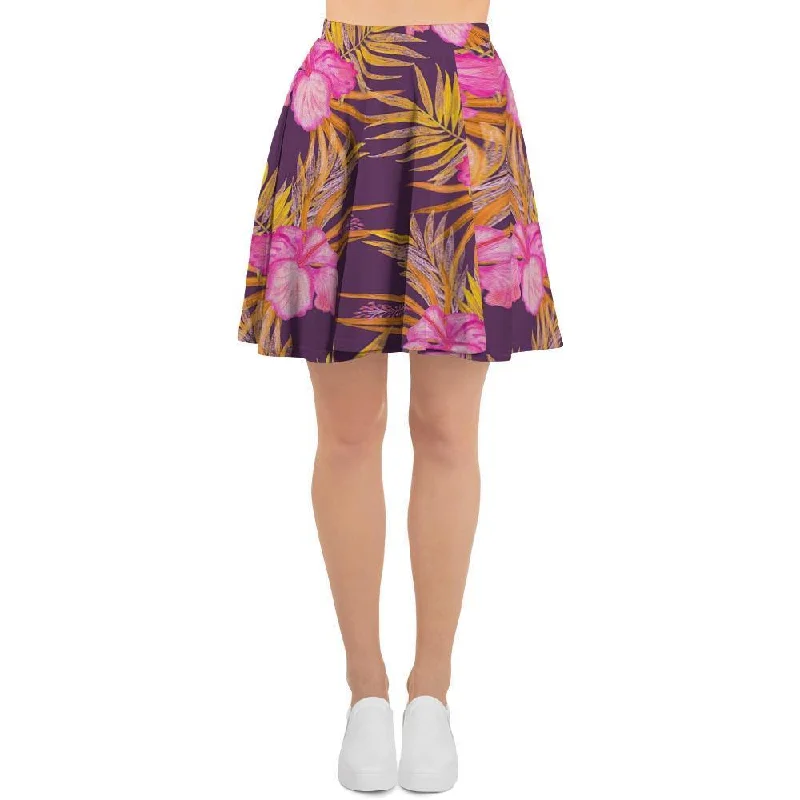 Watercolor Hibiscus Flower Hawaiian Print Women's Skirt