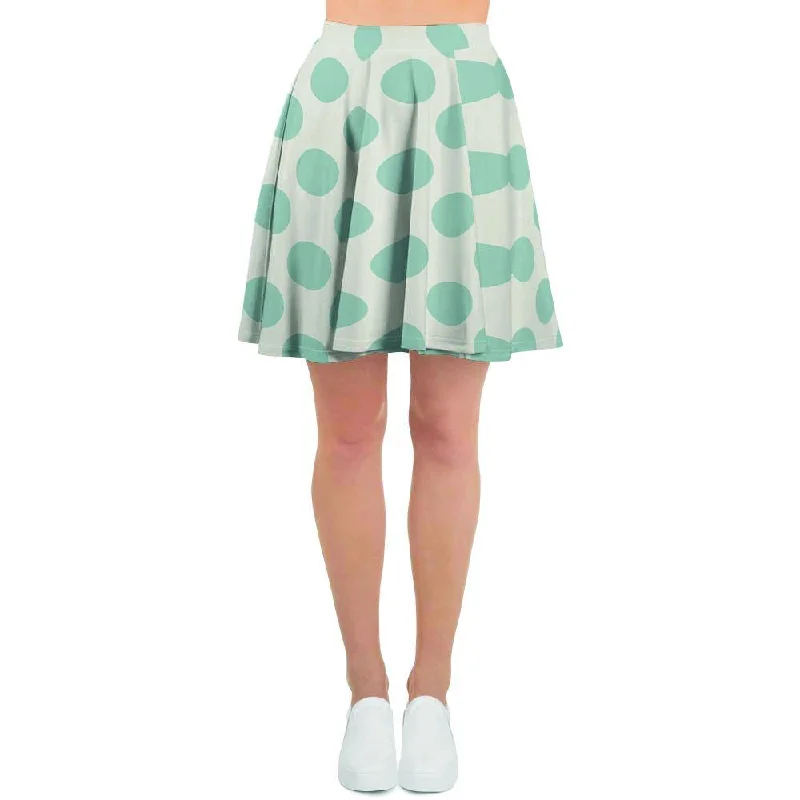 White and Teal Polka Dot Women's Skirt