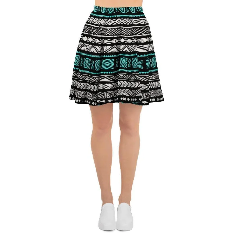 White and Turquoise Tribal Navajo Hand Drawn Women's Skirt