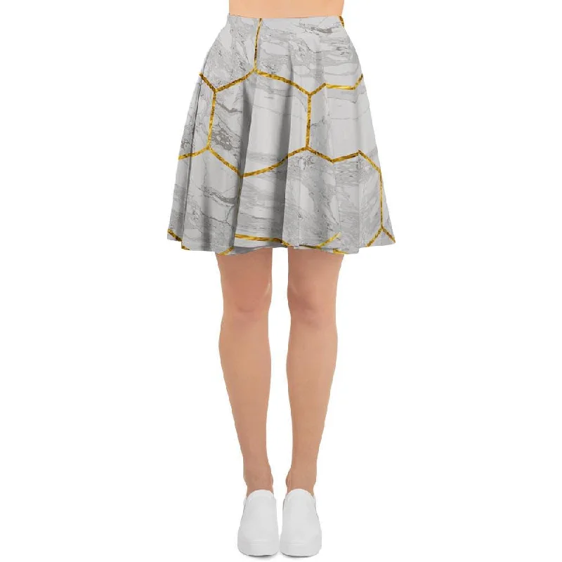 White Gold Tile Marble Women's Skirt