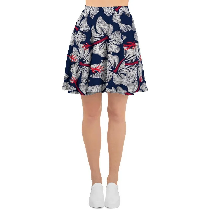 White Hibiscus Tropical Floral Hawaiian Print Women's Skirt