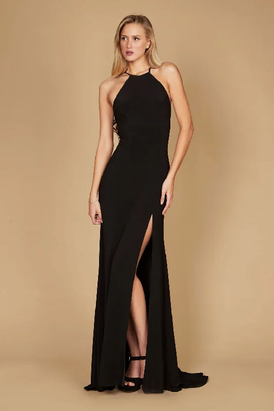 Dylan & Davids Long Fitted Open Back Jersey Prom Dress Black