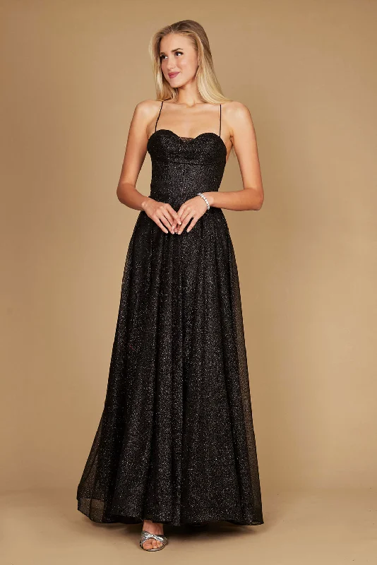 Dylan & Davids Long Sparkling Cowl Corset Prom Dress Black