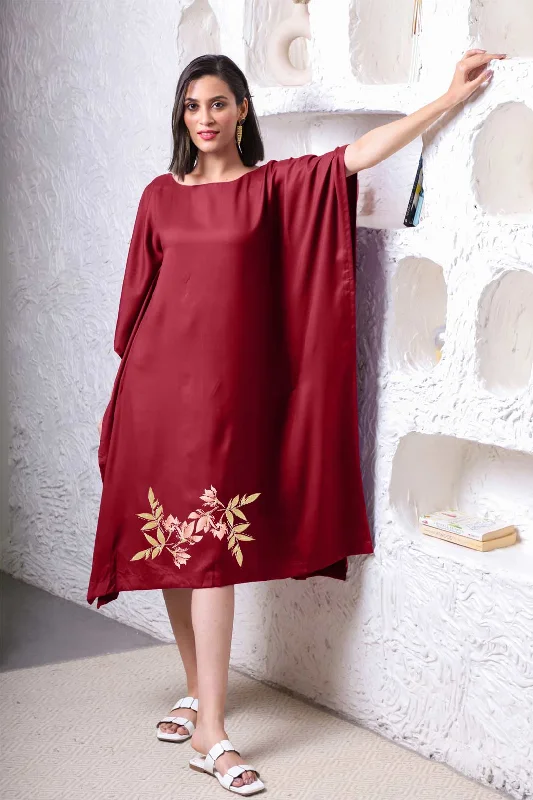 Maroon Rayon Long-Kaftan - Hortus