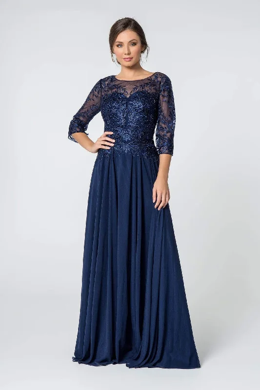 Elizabeth K - GL2810 Embroidered Bateau Chiffon A-line Gown