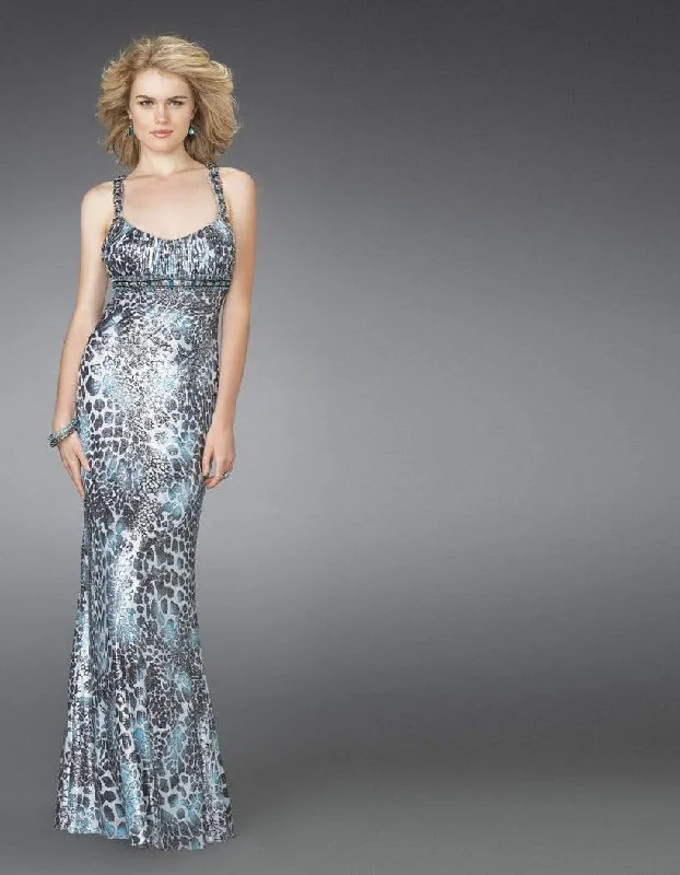 La Femme - 14185 Scoop Neck Printed Column Evening Dress