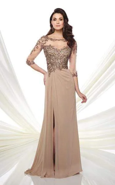 Montage by Mon Cheri - 216969 Chiffon Slim A-line Gown - 2 pcs Caramel In Size 20 and Smoke in size 20 Available