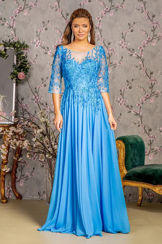 Bead Embroidered 3/4 Sleeve A-line Gown by GLS Gloria GL3445