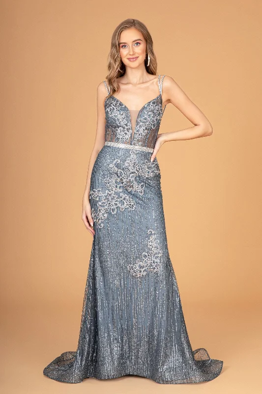 Fitted Long Glitter Print Dress by Elizabeth K GL2889