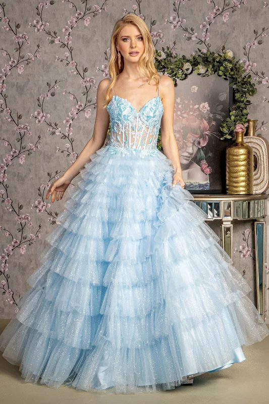 Glitter Sleeveless Tiered Ruffled Gown by GLS Gloria GL3464