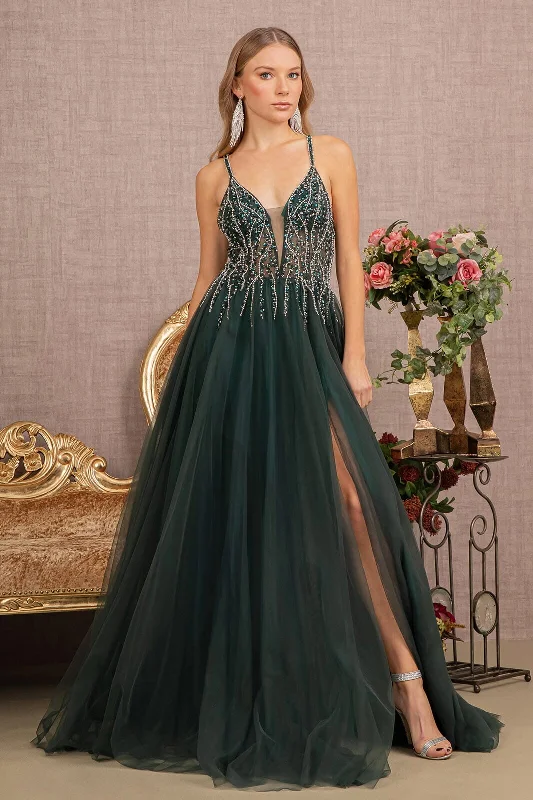 Jeweled Sleeveless A-line Slit Gown by GLS Gloria GL3137