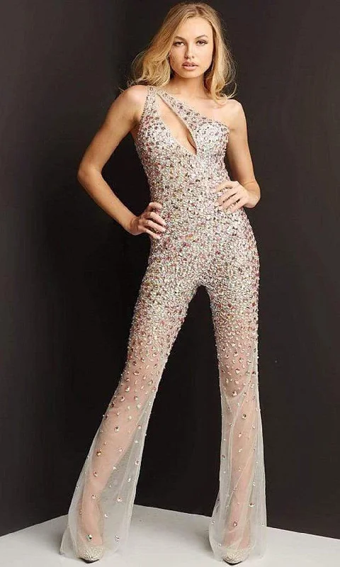 Jovani 07079SC - Front Cutout Beaded Jumpsuit