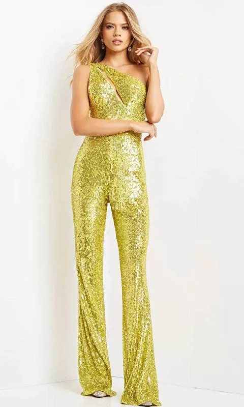 Jovani 9017 - Keyhole Detailed One-Shoulder Jumpsuit