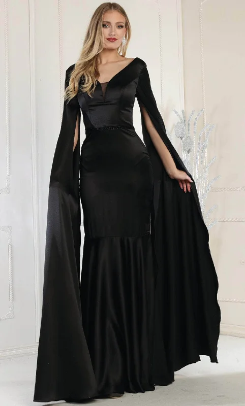 May Queen RQ7961 - Cape Sleeves V Neck Sheath Gown