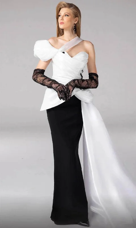 MNM Couture F02810 - Puff Sleeve Peplum Evening Dress