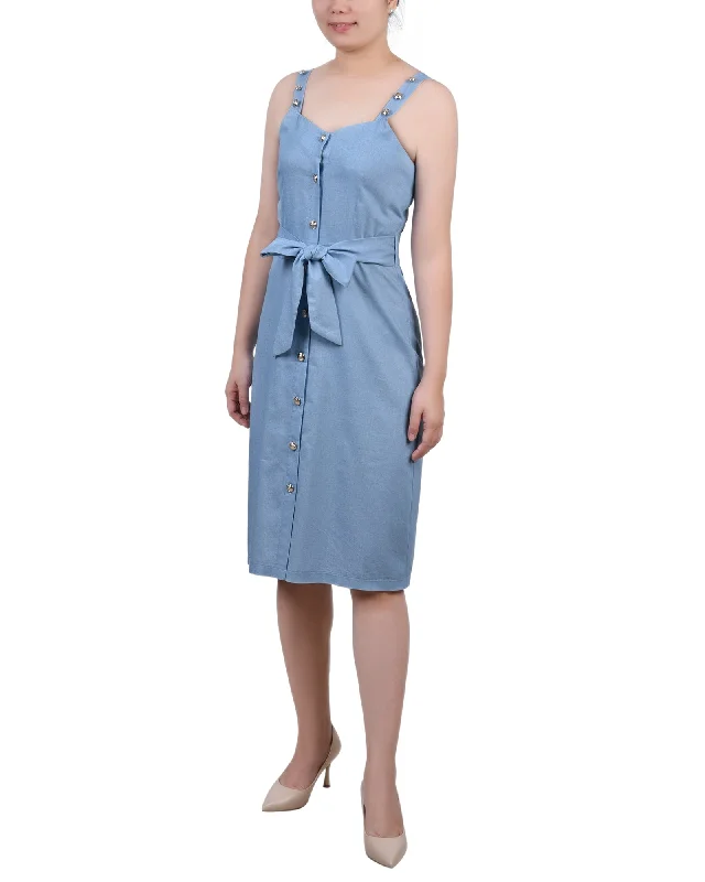 Petite Sweetheart Neck Chambray Sundress