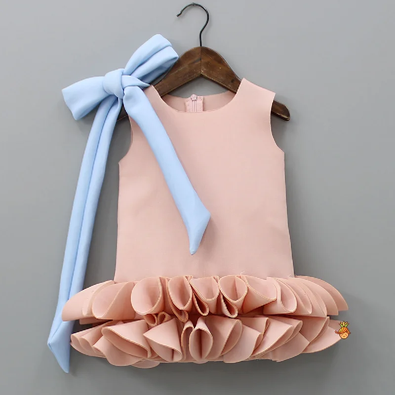 Pre Order: Knot To Tie Bow Enhanced Pleated Ruffle Hem Dress