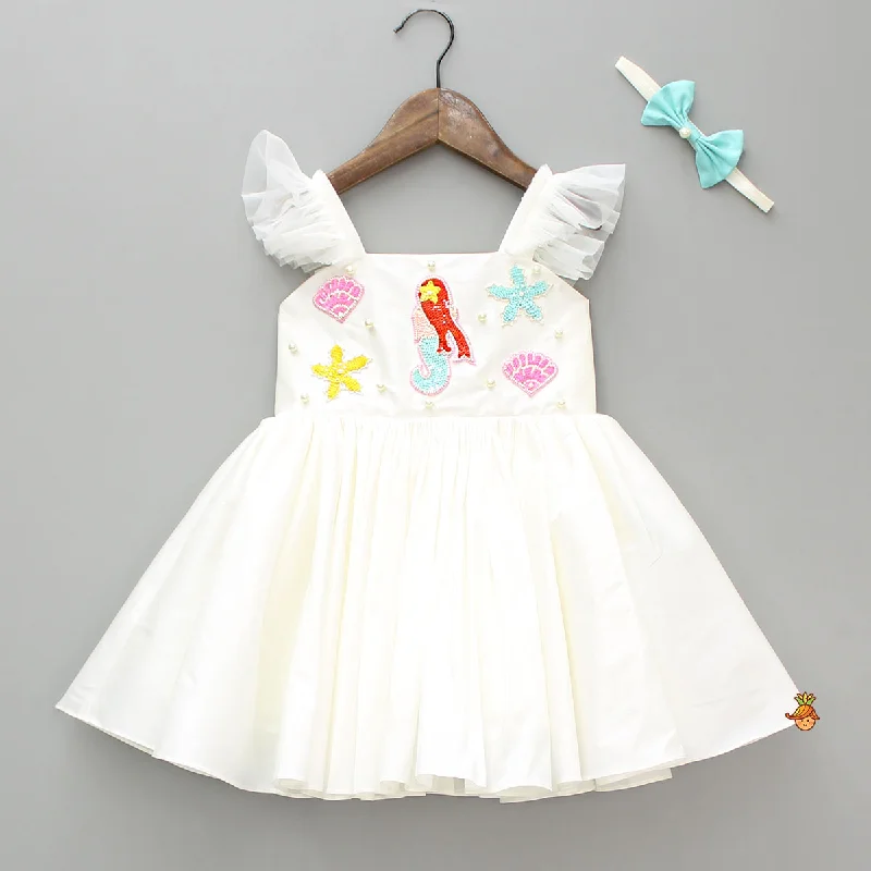 Pre Order: Mermaid Themed Flared Dress With Bowie Headband